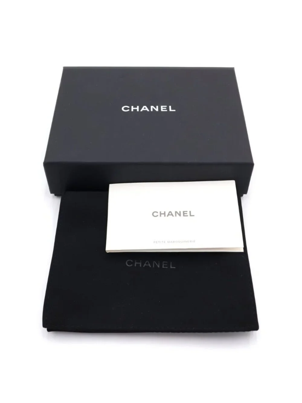 Chanel Quilted CC Logo Card Case Fragment Caviar Leather Black Gold